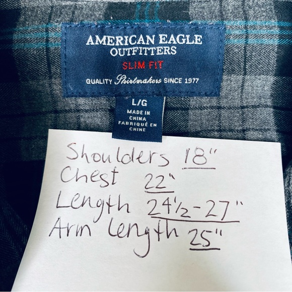 American Eagle Outfitters vintage Men’s plaid flannel CPO button shirt gray L - Picture 7 of 9